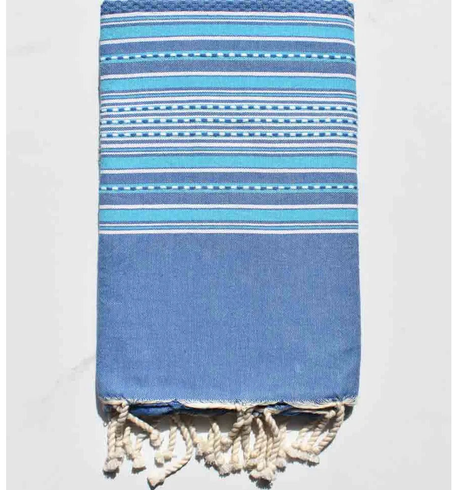 Telo mare arabesca blu con strisce azzurre Fouta Tunisia - 1