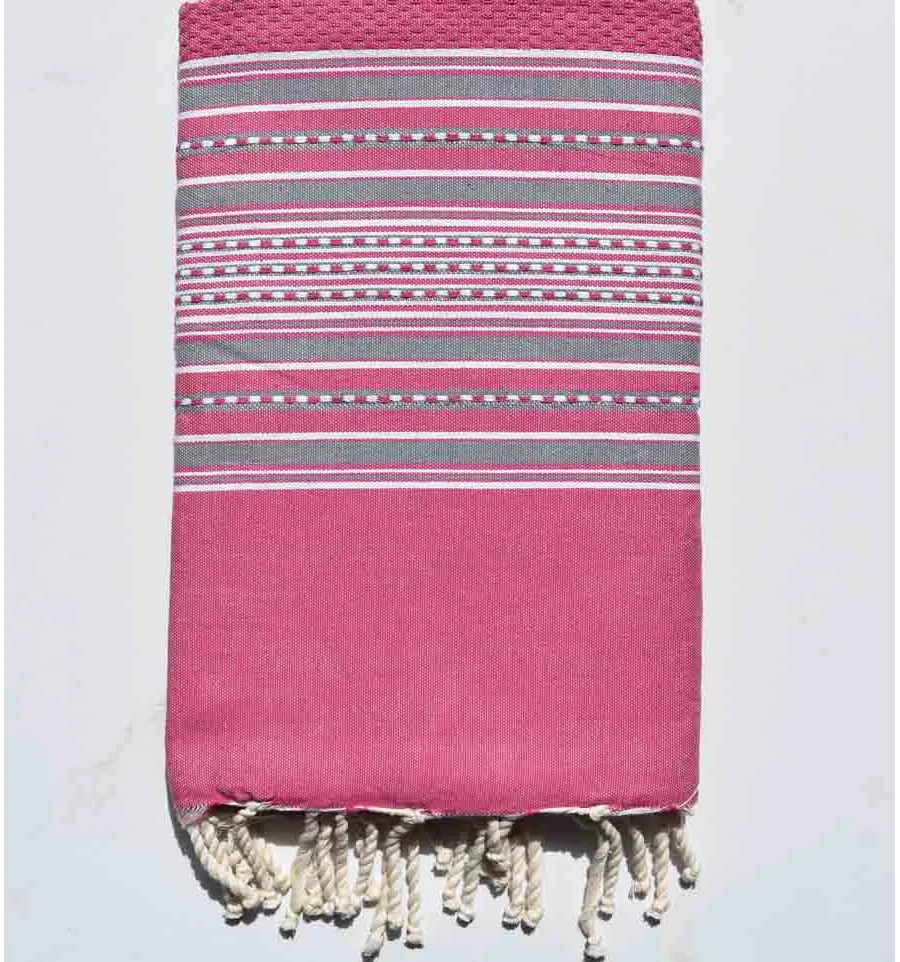 Telo mare arabesca rosa scuro con strisce grigie Fouta Tunisia - 8