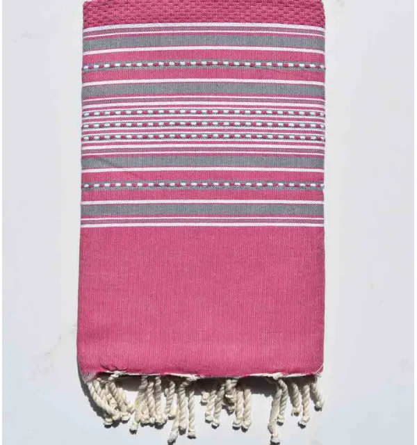 Telo mare arabesca rosa scuro con strisce grigie Fouta Tunisia - 8