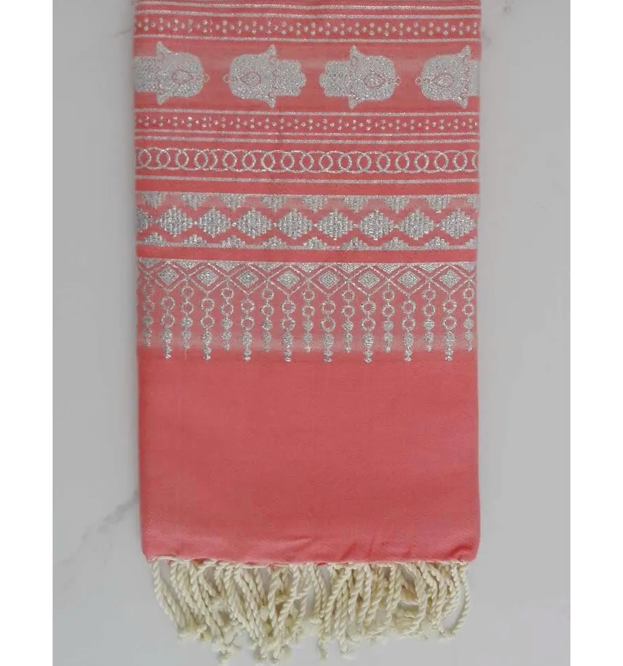 Fouta khomsa rosa salmone 