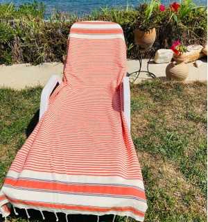 Telo mare crema bianco, arancio e nero Fouta Tunisia - 1 2