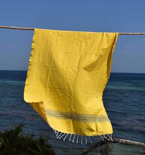 Telo mare thalasso giallo con motivi blu scuro Fouta Tunisia - 3