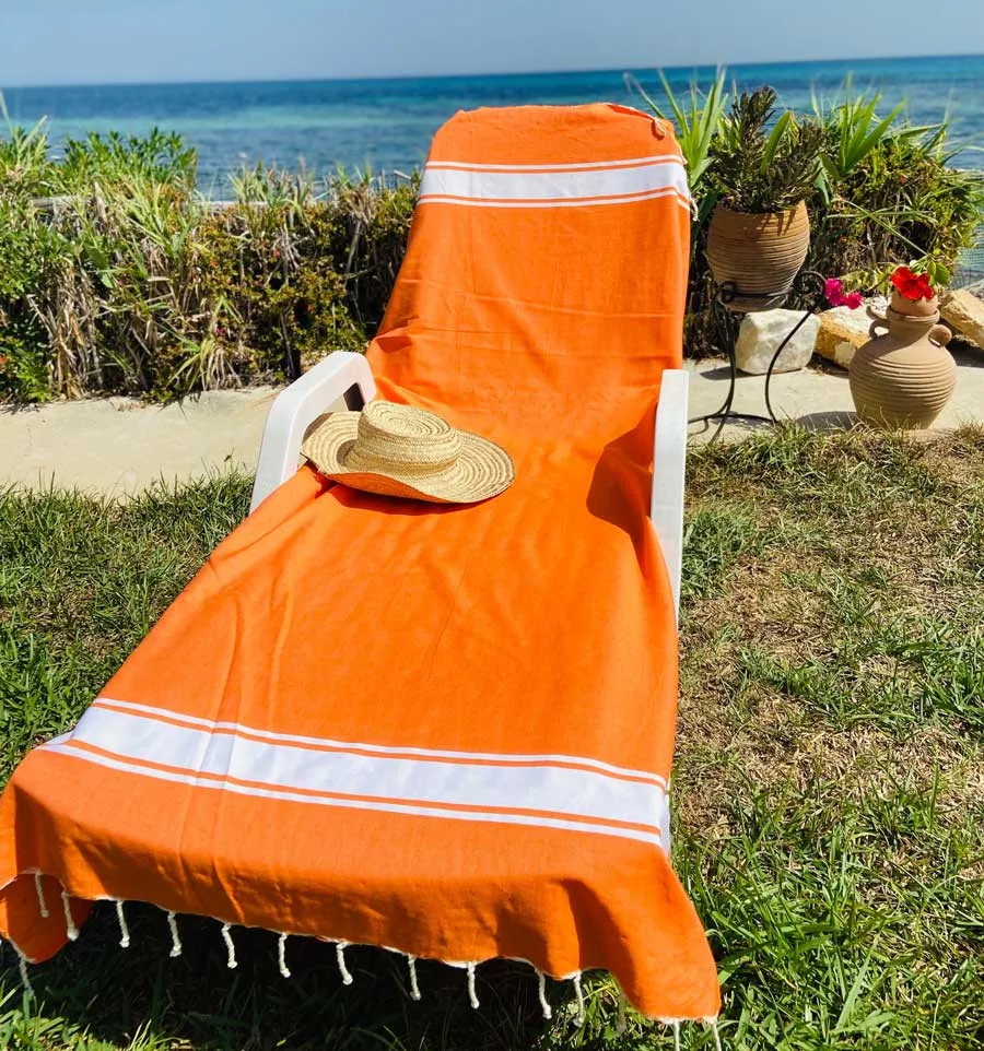 Fouta piatta arancione vivo Fouta Tunisia - 1