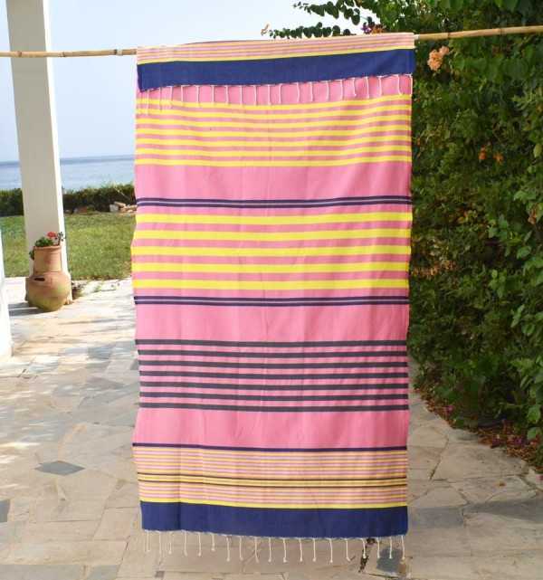 Telo mare 5 colori rosa, blu denim, giallo, grigio chiaro e antracite Fouta Tunisia - 3