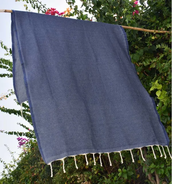 Fouta nido d'ape unita blu jeans Fouta Tunisia - 3