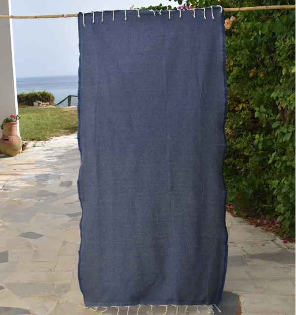 Fouta nido d'ape unita blu jeans Fouta Tunisia - 4