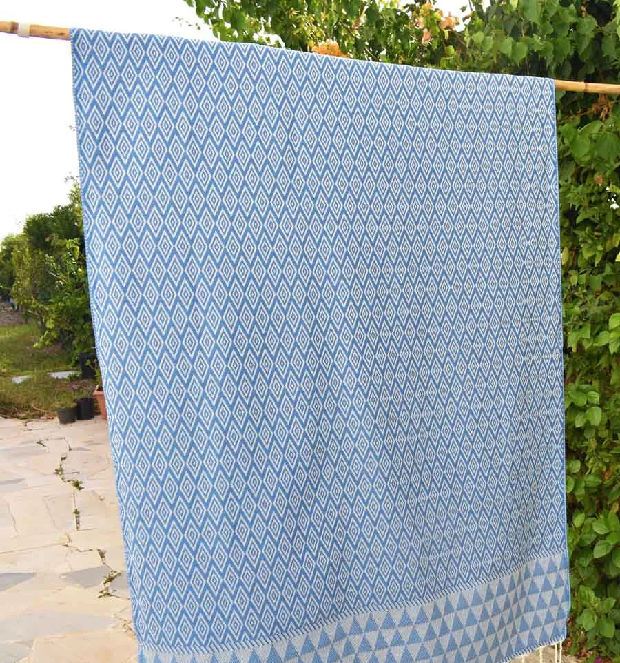 Telo mare jaquard Diamante blu Fouta Tunisia - 1