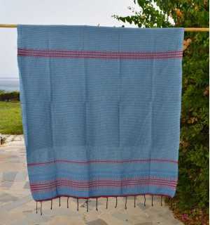 Telo mare arabesca blu chiaro, grigio chiaro e rosso Fouta Tunisia - 1