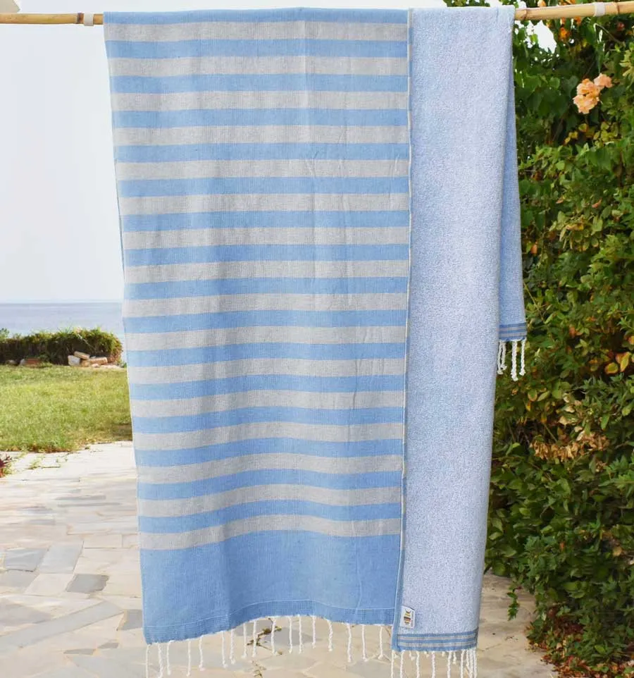 Telo mare spugna blu e grigio chiaro Fouta Tunisia - 4