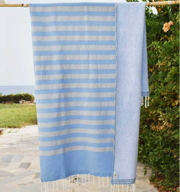 Telo mare spugna blu e grigio chiaro Fouta Tunisia - 4