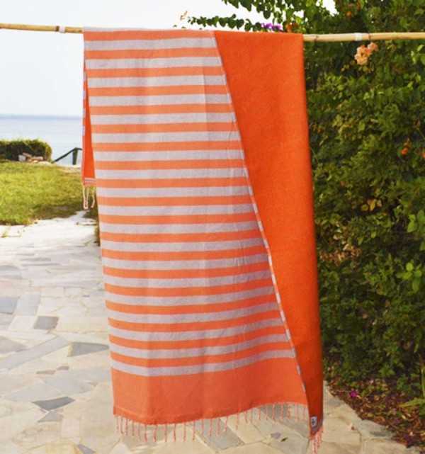 Telo mare spugna arancione e grigio Fouta Tunisia - 1