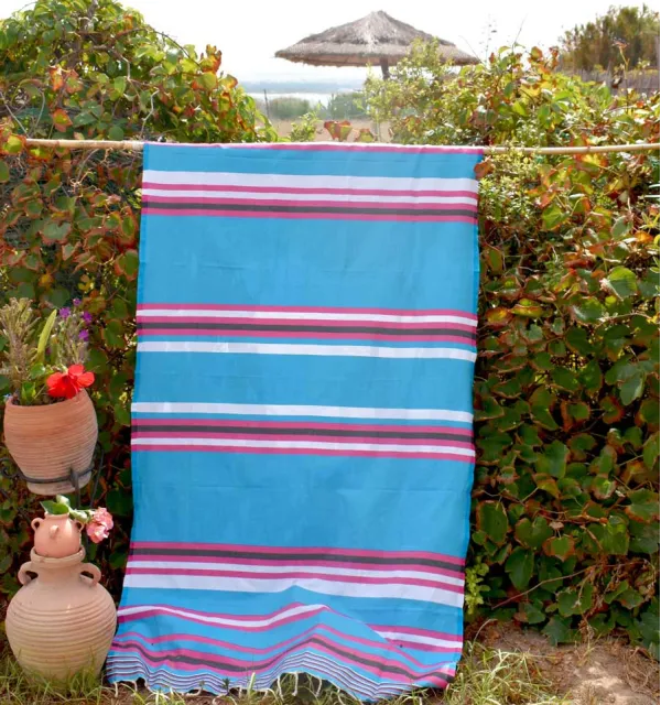 Telo mare celeste blu rosa e bianco a strisce Fouta Tunisia - 3