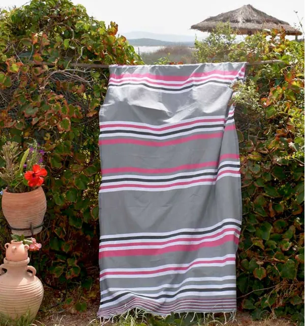 Telo mare dina grigio, rosa, bianco e grigio-nero Fouta Tunisia - 1