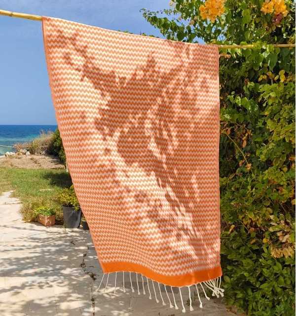 Telo mare zig-zag arancia Fouta Tunisia - 3