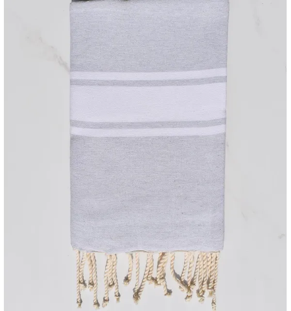 Telo mare in cotone riciclato grigio chiaro Fouta Tunisia - 1