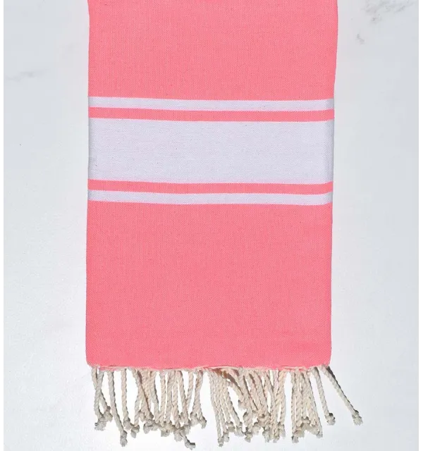 Telo mare in cotone riciclato rosa fluo Fouta Tunisia - 1