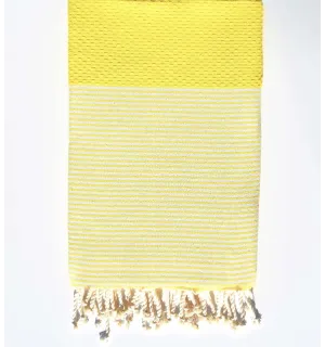 Fouta nido d'ape Giallo scuolabus righe bianche  - 1