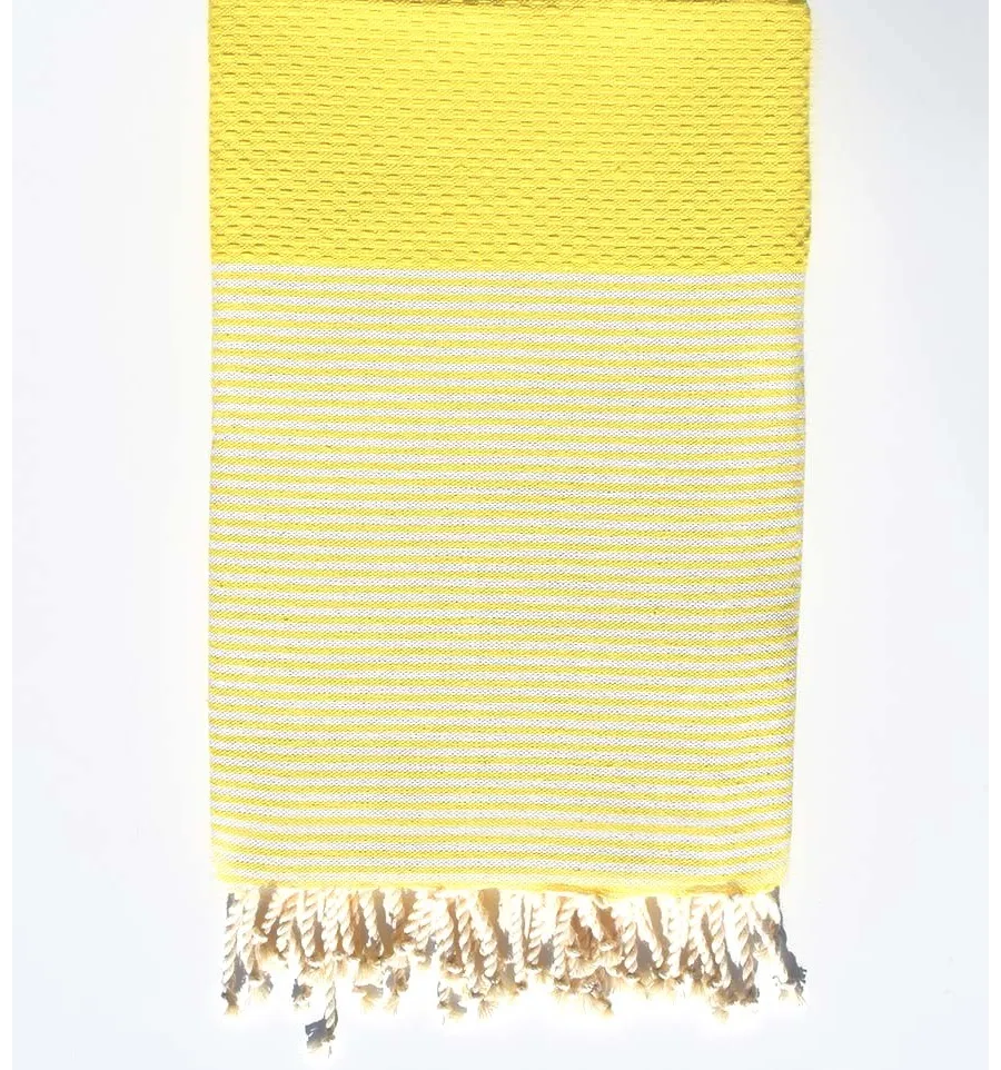 Fouta nido d'ape Giallo scuolabus righe bianche  - 1