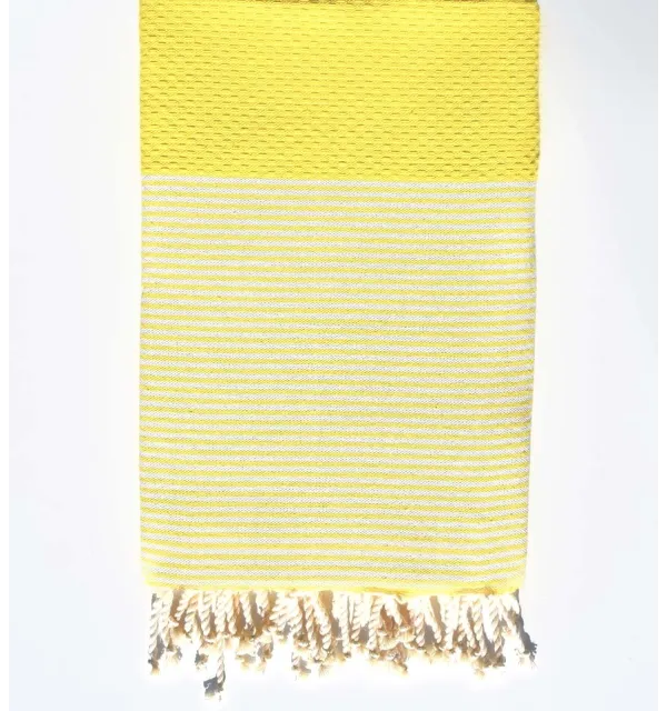 Fouta nido d'ape Giallo scuolabus righe bianche  - 1