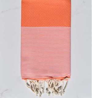 telo mare nido d'ape arancia salmone con strisce Fouta Tunisia - 1