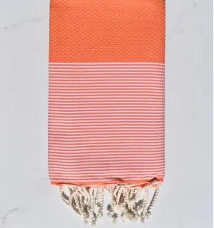 telo mare nido d'ape arancia salmone con strisce Fouta Tunisia - 1