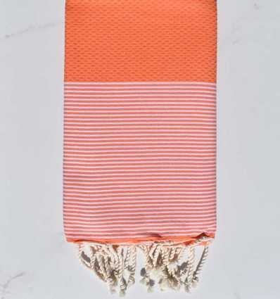 telo mare nido d'ape arancia salmone con strisce Fouta Tunisia - 1