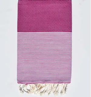 FOUTA NID D'ABEILLE rouge groseille rayée blanc Fouta Tunisia - 1