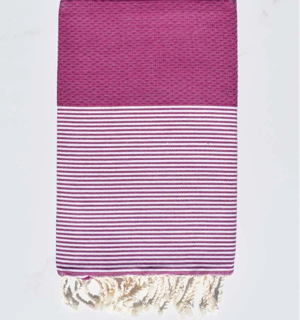 FOUTA NID D'ABEILLE rouge groseille rayée blanc Fouta Tunisia - 1