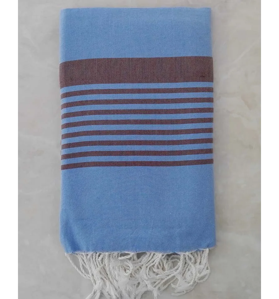 Grande fouta blu con strisce marrone 