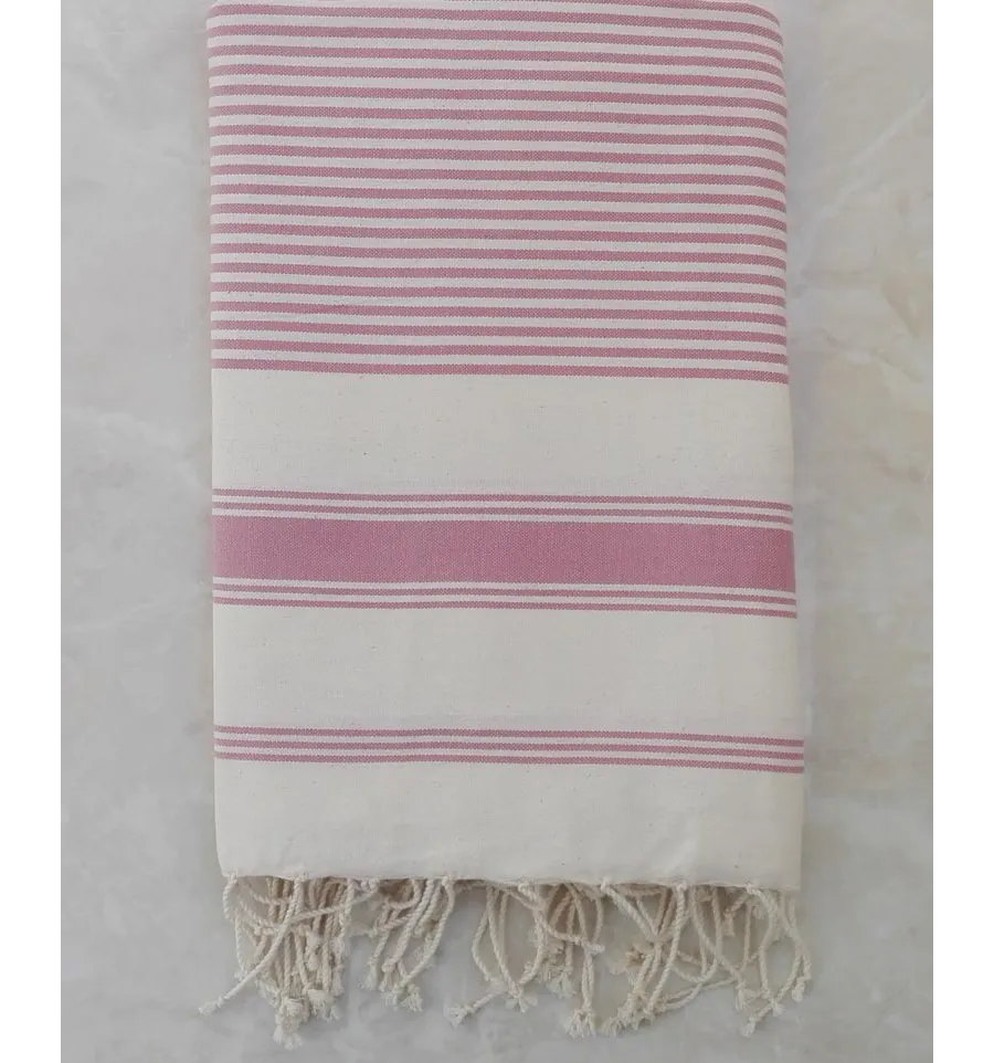 Grande fouta beige chiaro con strisce rosa 