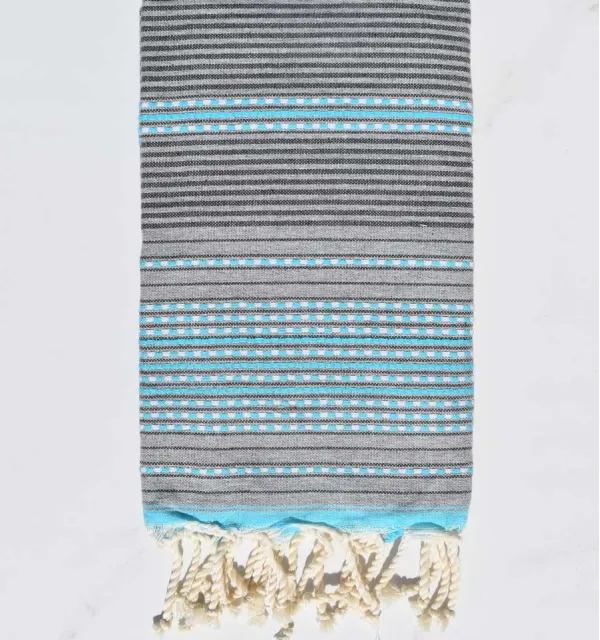 Fouta arabesque gris avec rayures bleu clair  - 1