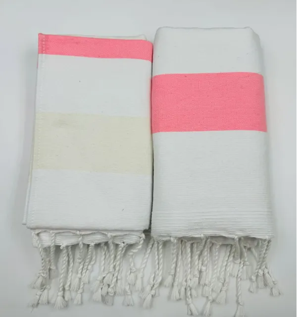 Telo mare spugna rosa chiaro e ecru Fouta Tunisia - 3