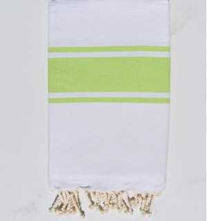 Telo mare Bianco con Strisce Verde Lime Fouta Tunisia - 1 2