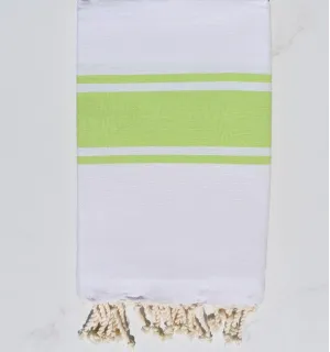 Telo mare Bianco con Strisce Verde Lime Fouta Tunisia - 1 2