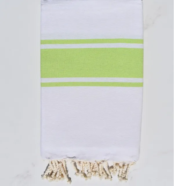 Telo mare Bianco con Strisce Verde Lime Fouta Tunisia - 2