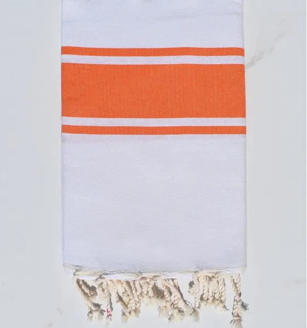 Telo mare bianco con Strisce Arancioni Fouta Tunisia - 3