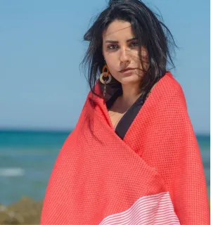 Fouta nido d'ape rosso veneziano - FOUTA TUNISIA 2