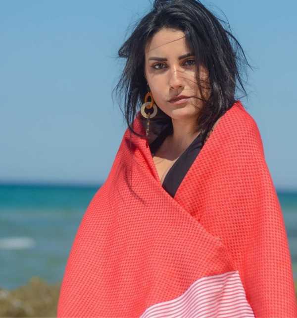 Fouta nido d'ape rosso veneziano Fouta Tunisia - 6