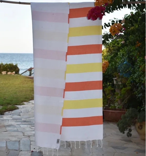 Telo mare spugna arancione e giallo Fouta Tunisia - 3