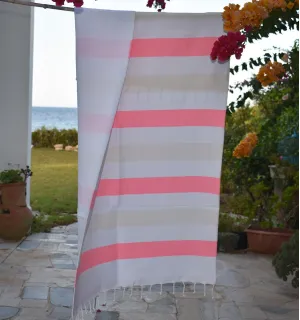 Telo mare spugna rosa chiaro e ecru Fouta Tunisia - 1 2