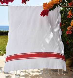 Telo mare fouta piatto bianco strisce rosse Fouta Tunisia - 1