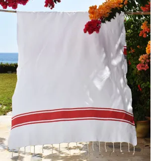 Telo mare fouta piatto bianco strisce rosse Fouta Tunisia - 1