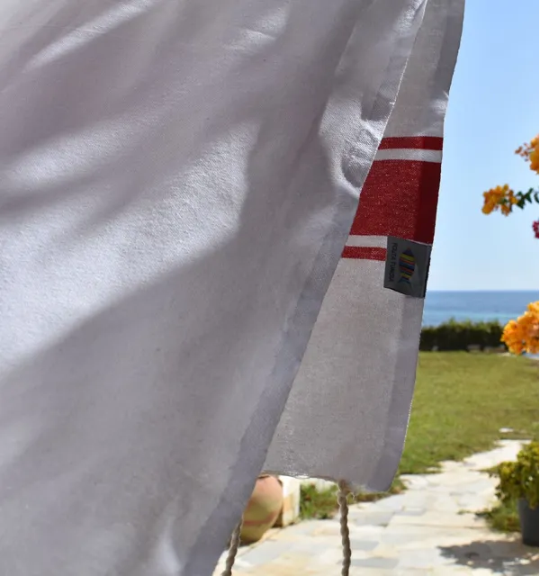 Telo mare fouta piatto bianco strisce rosse Fouta Tunisia - 3