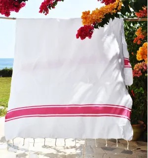 Telo mare piatta bianco con strisce rosa Fouta Tunisia - 1