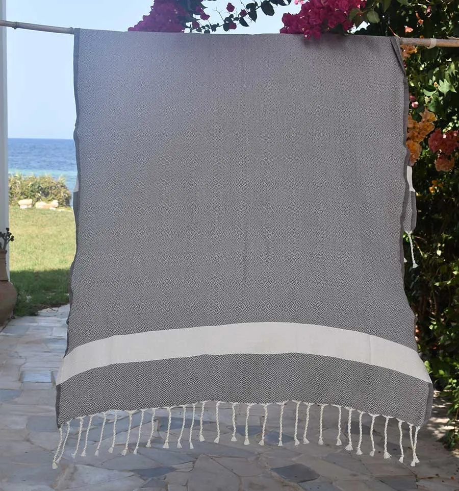 Fouta chevron bianco crema e taupe Fouta Tunisia - 1