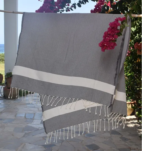 Fouta chevron bianco crema e taupe Fouta Tunisia - 3