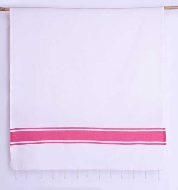 Telo mare piatta bianco con strisce rosa Fouta Tunisia - 3