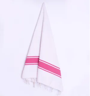 Telo mare piatta bianco con strisce rosa Fouta Tunisia - 1 2