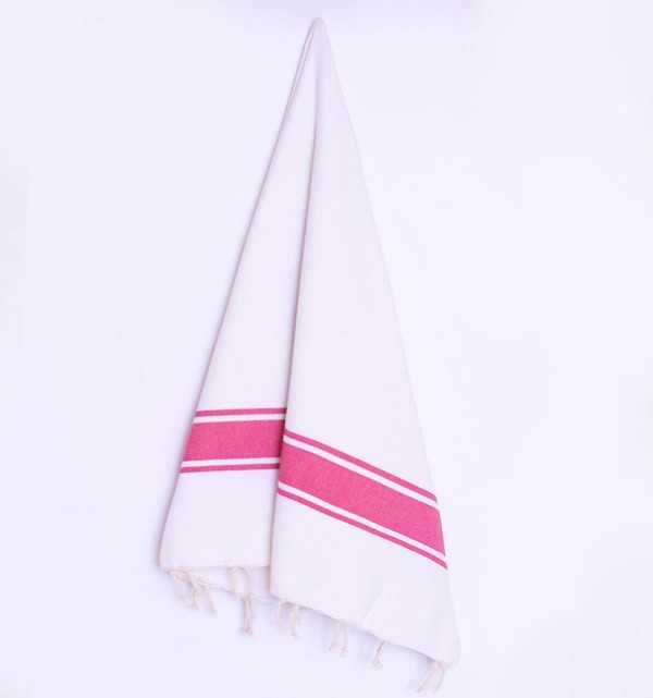 Telo mare piatta bianco con strisce rosa Fouta Tunisia - 2