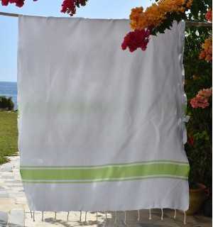 Telo mare Bianco con Strisce Verde Lime Fouta Tunisia - 1